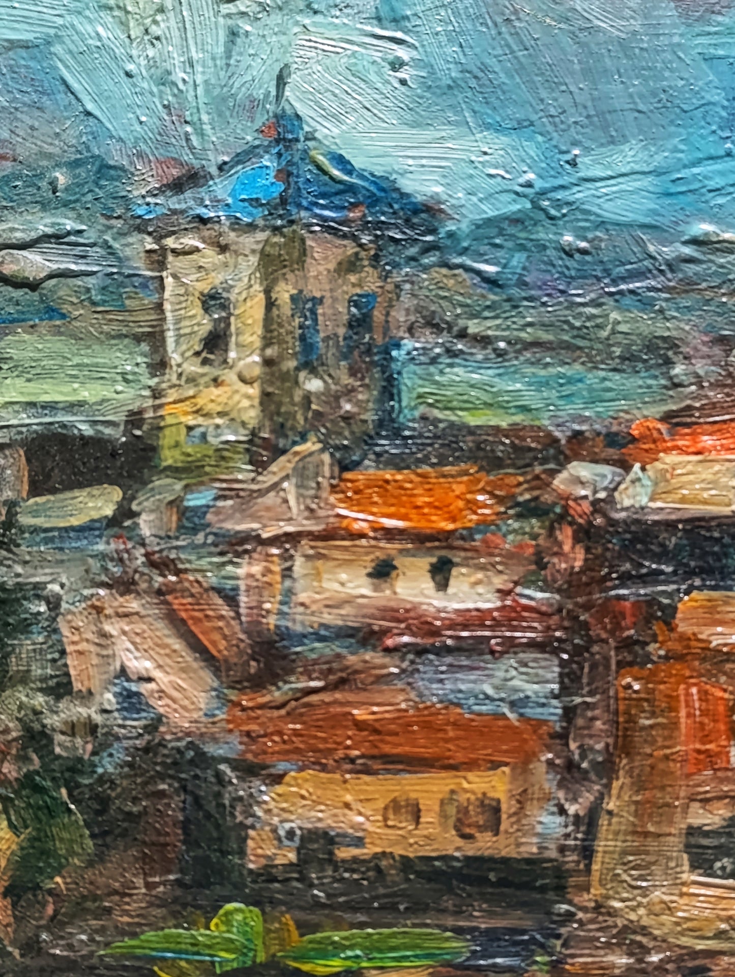 Óleo sobre Lienzo: Paisaje Rural con Campanario