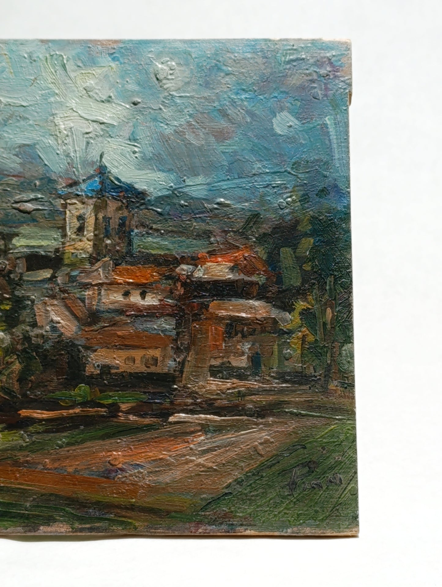 Óleo sobre Lienzo: Paisaje Rural con Campanario