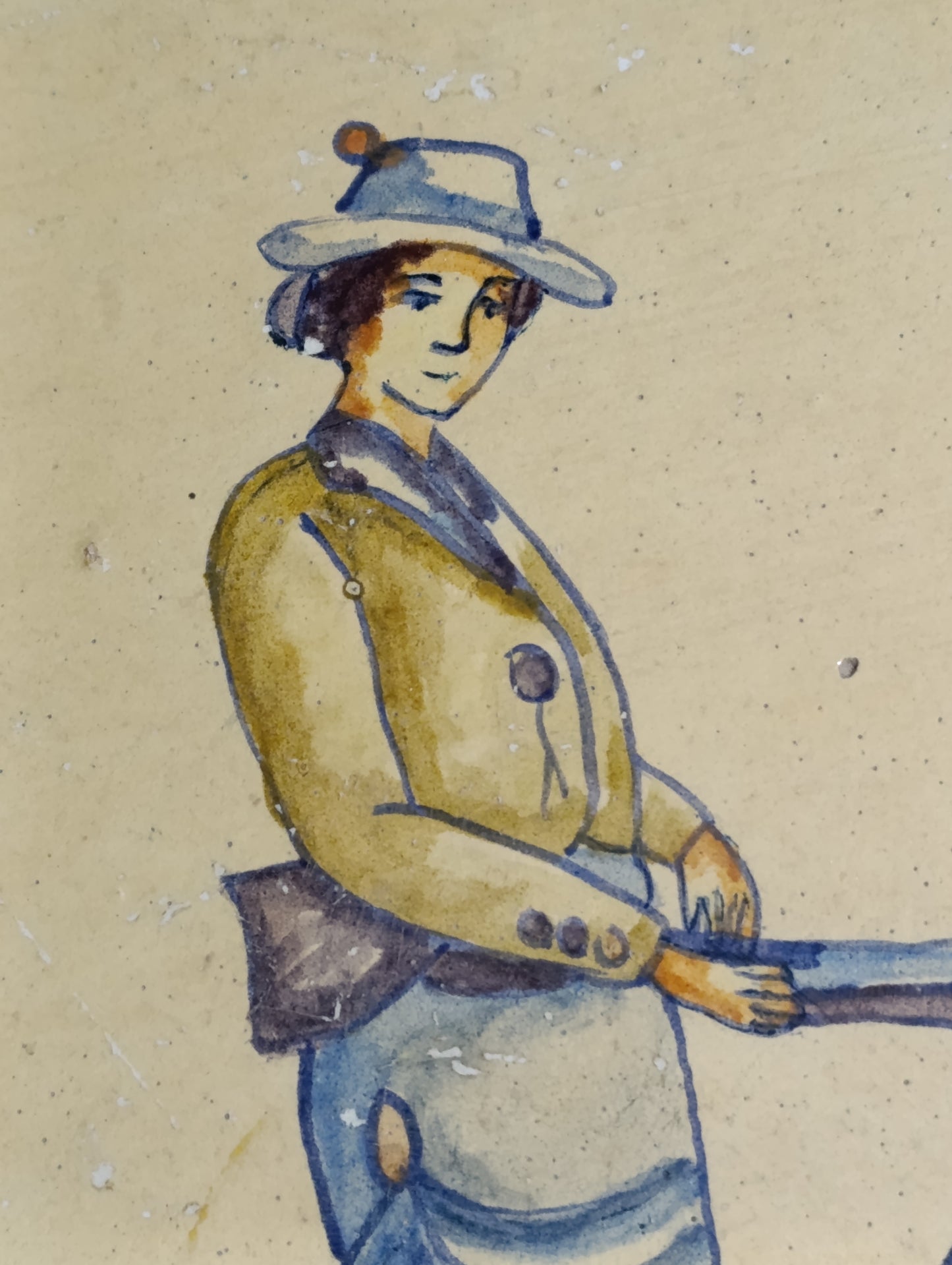 Baldosa de Rajolería Catalana con Motivo de Mujer Cazadora