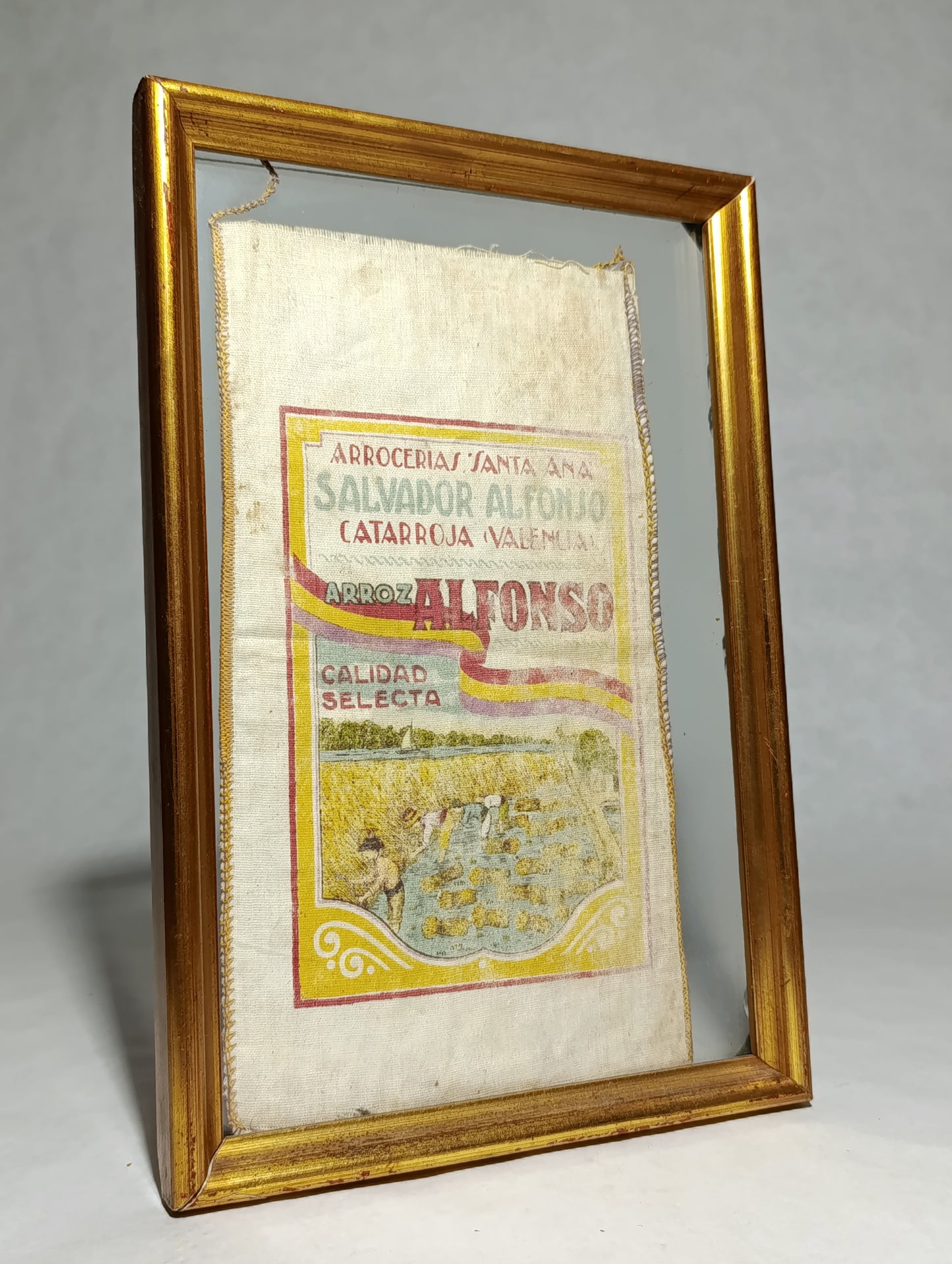 Saco de arroz de la marca "Arroz Alfonso" producido por "Salvador Alfonjo" en Catarrroja, Valencia | Segunda República Española