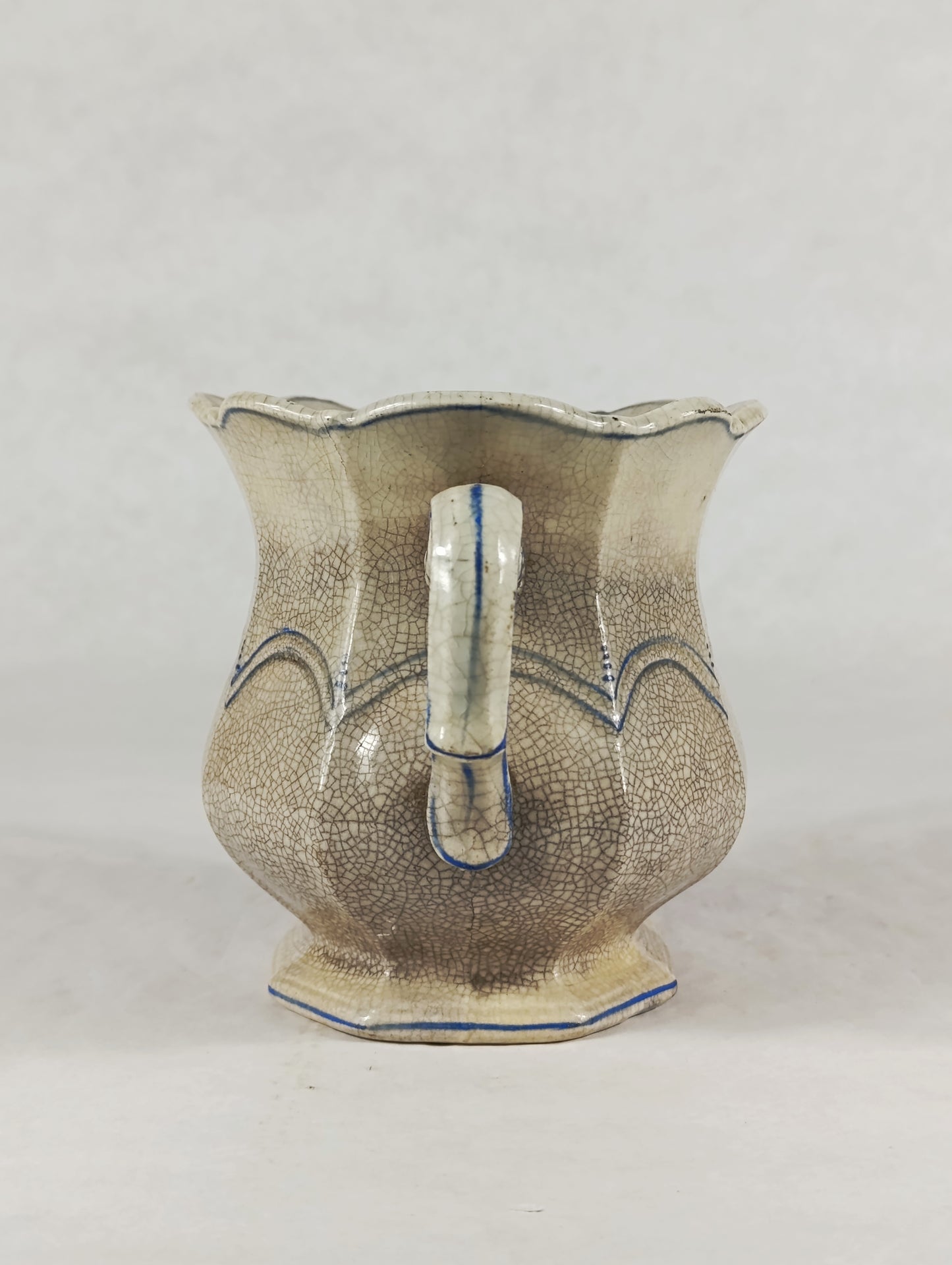 Recipiente de Cerámica Craquelada con Asas | Diseño Clásico en Gris y Azul