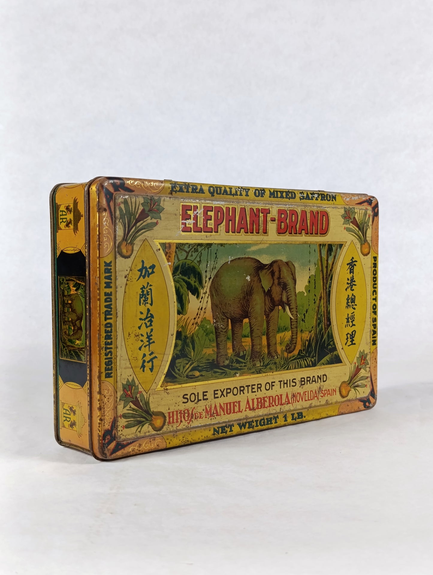 Caja de Lata de Azafrán "Elephant-Brand" | Exportación Española