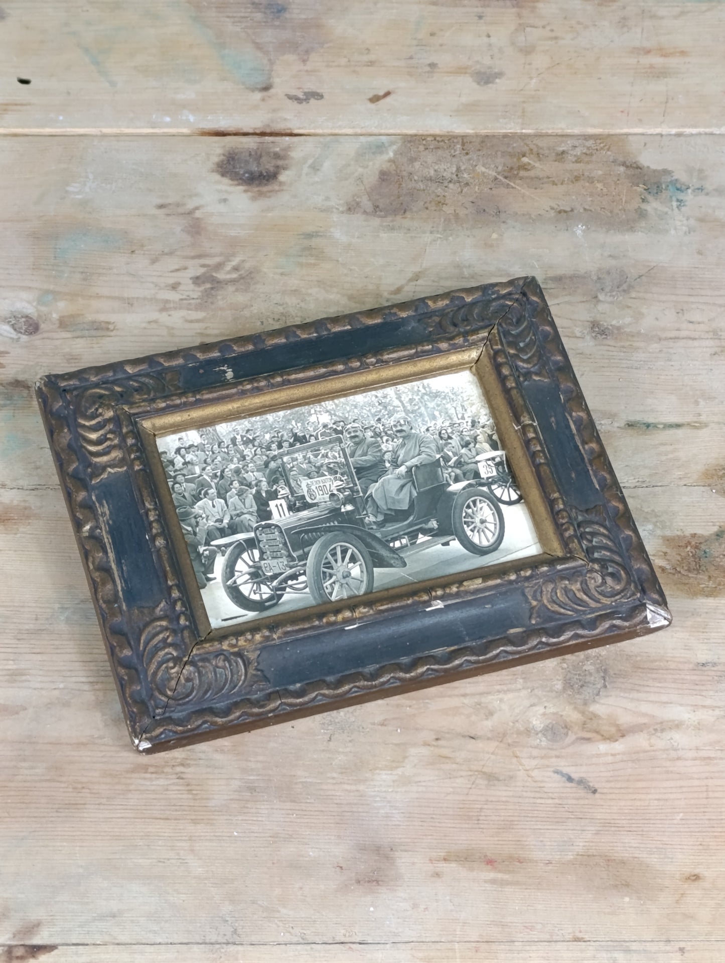 Fotografía original enmarcada del coche de Pablo Esparza y Velázquez de Carvajal