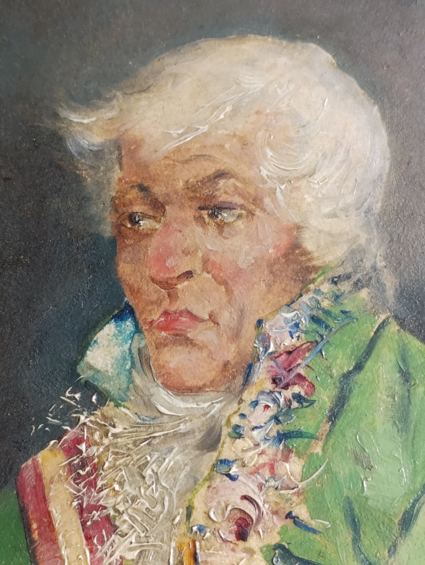 Retrato al óleo ( firmado) de noble español en plato de loza Valdemorillo, siglo XIX