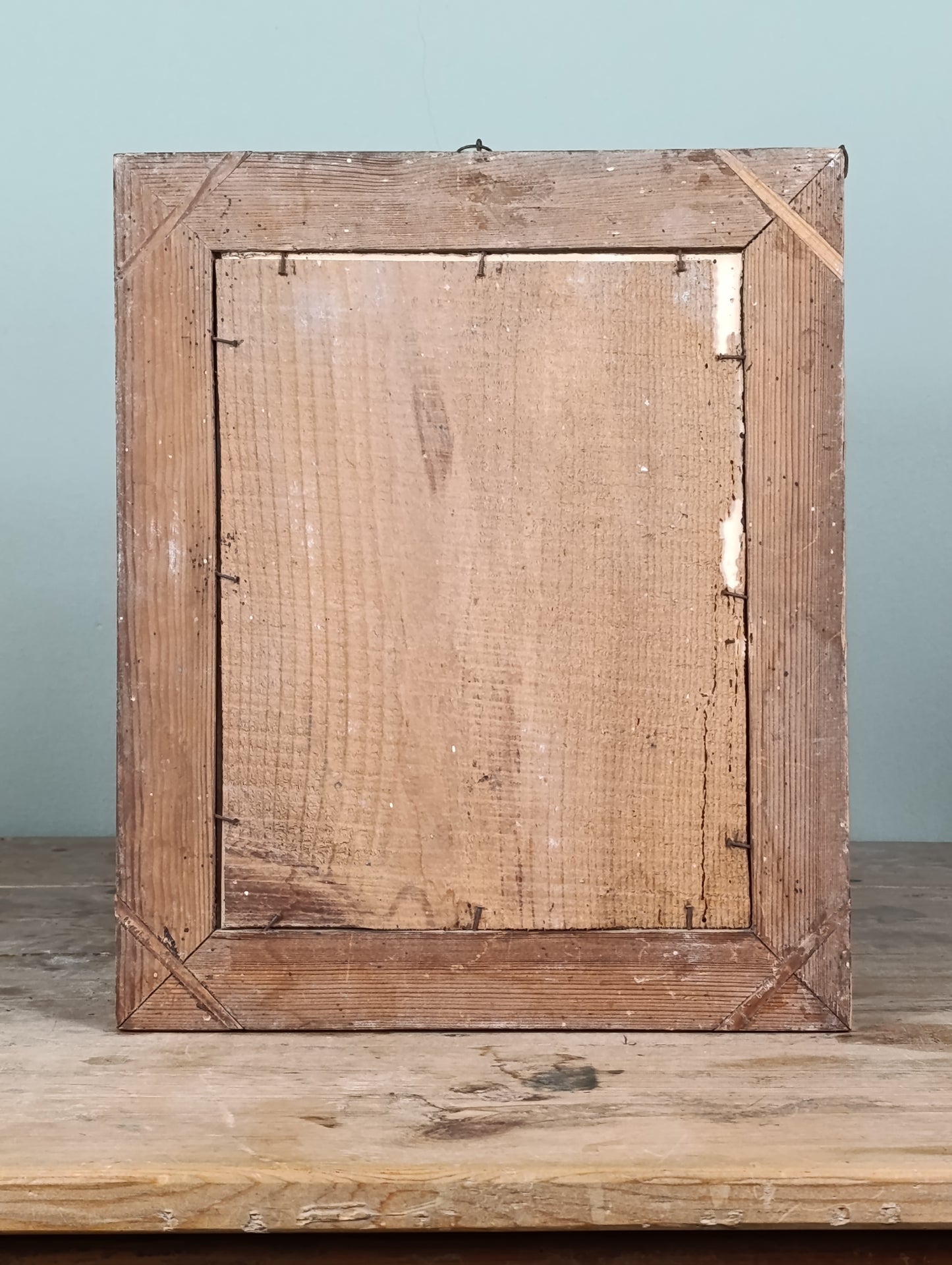 Litografía iluminada de Santa Lugarda s. XIX | Cuadro Antiguo en Madera