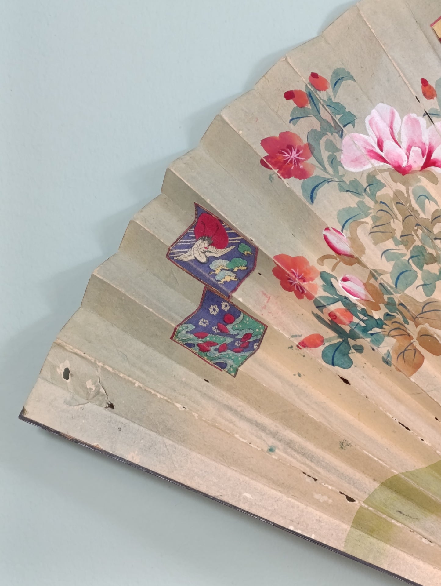 Antiguo Abanico Japonés Pintado a Mano