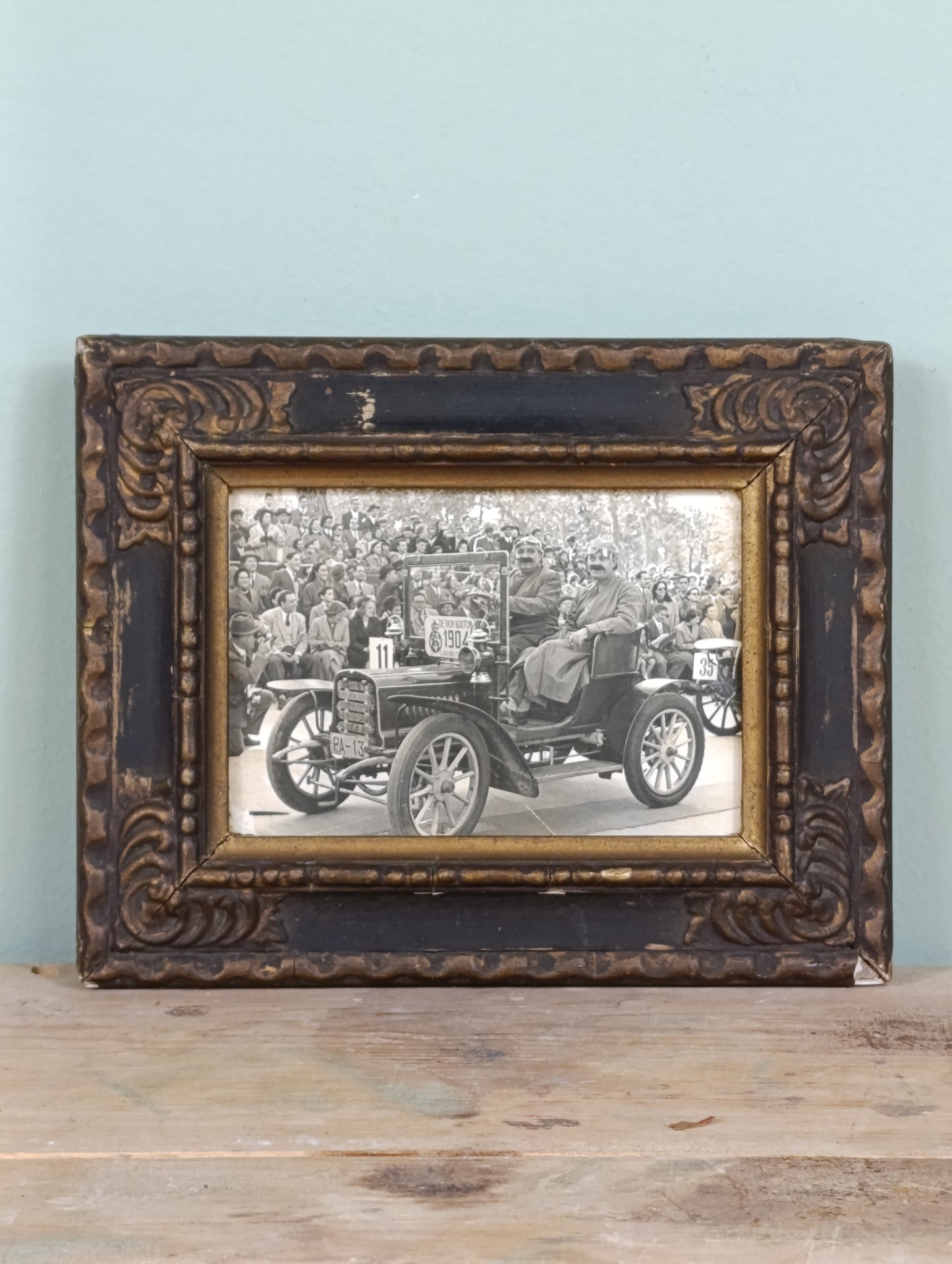Fotografía original enmarcada del coche de Pablo Esparza y Velázquez de Carvajal