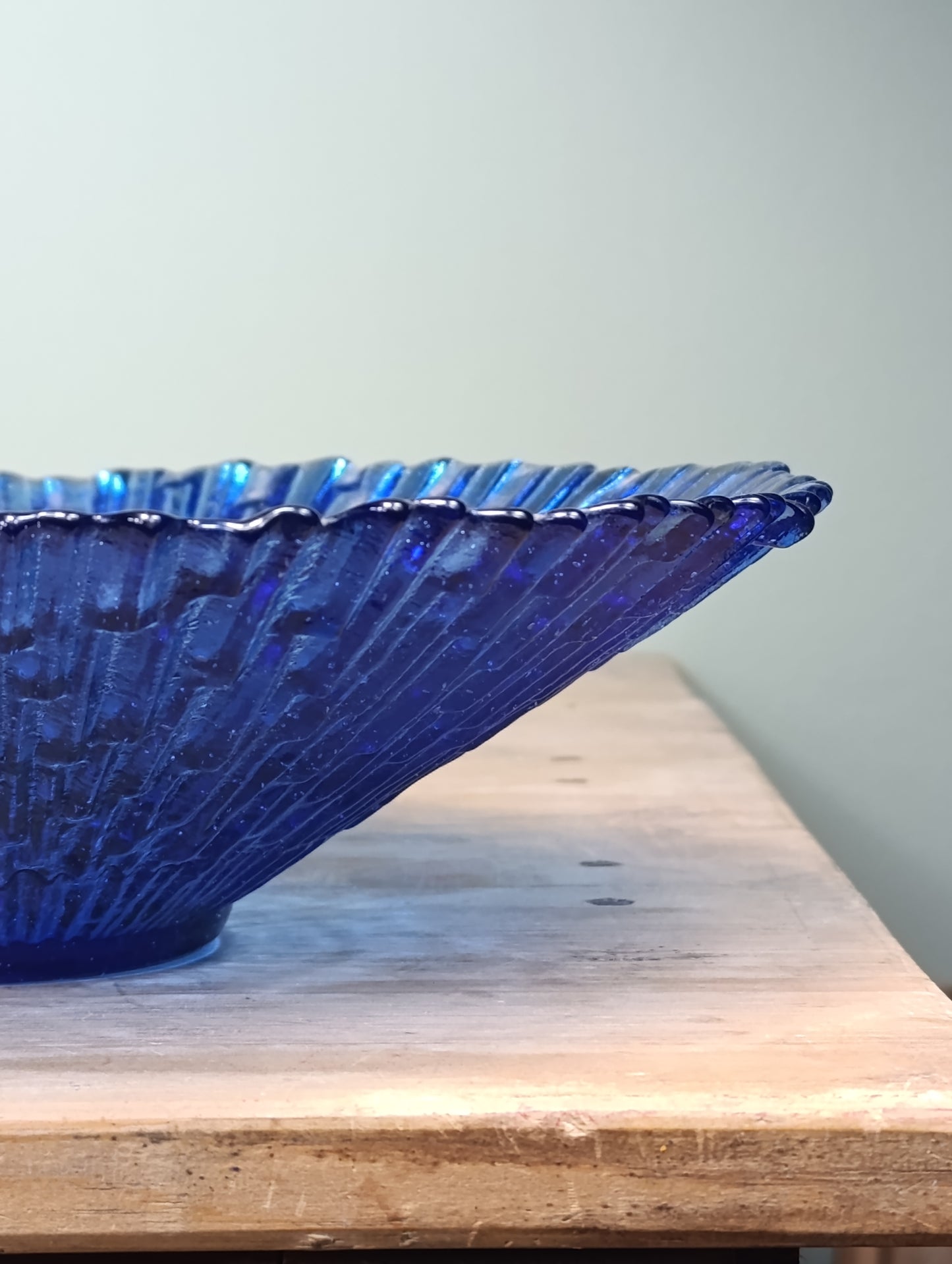 Centro de mesa/frutero de cristal azul cobalto | Años 70