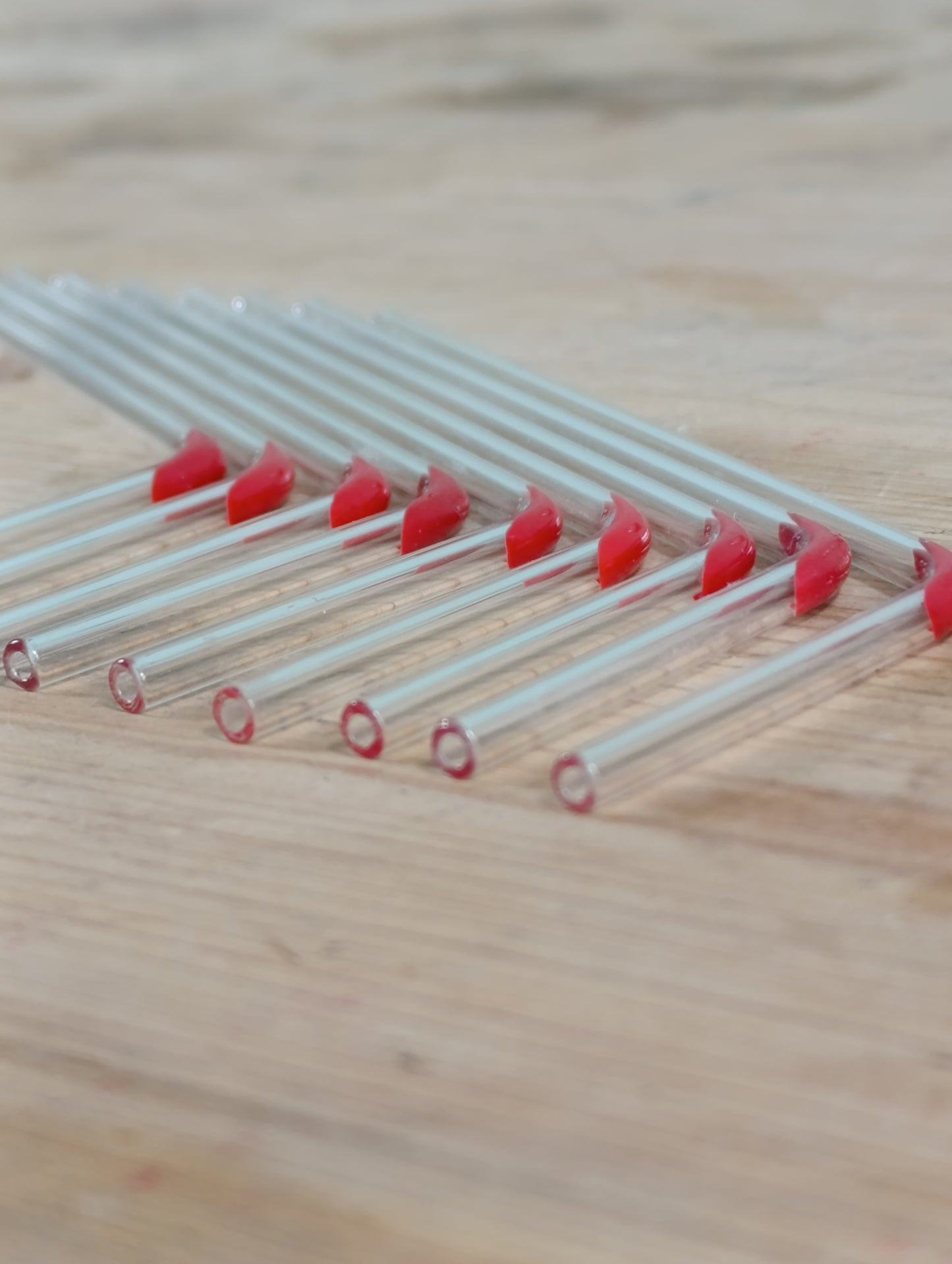 Lote de 9 Pajitas de Vidrio Soplado con Talle Rojo - Años 70