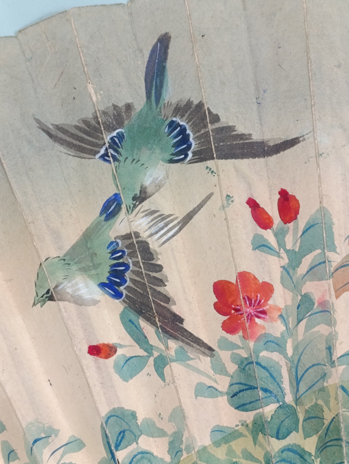 Antiguo Abanico Japonés Pintado a Mano