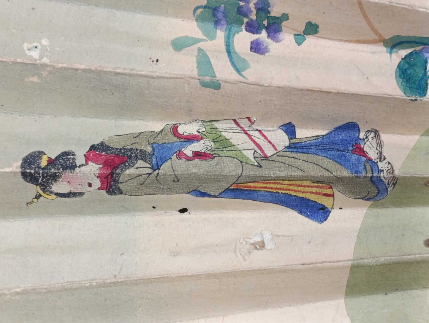 Antiguo Abanico Japonés Pintado a Mano