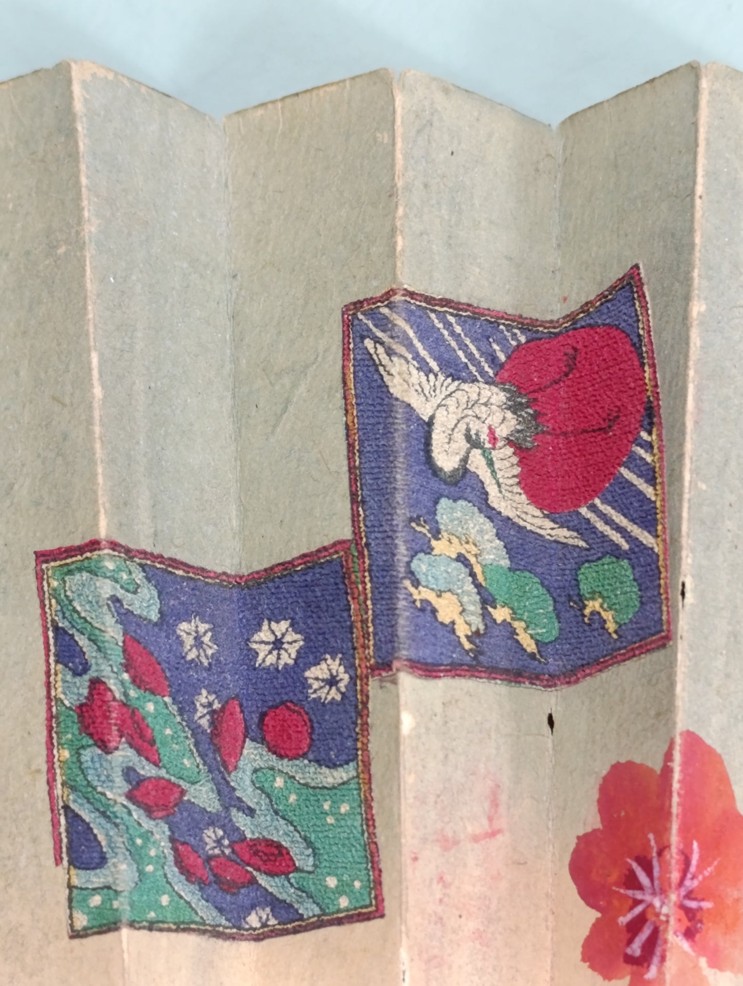 Antiguo Abanico Japonés Pintado a Mano