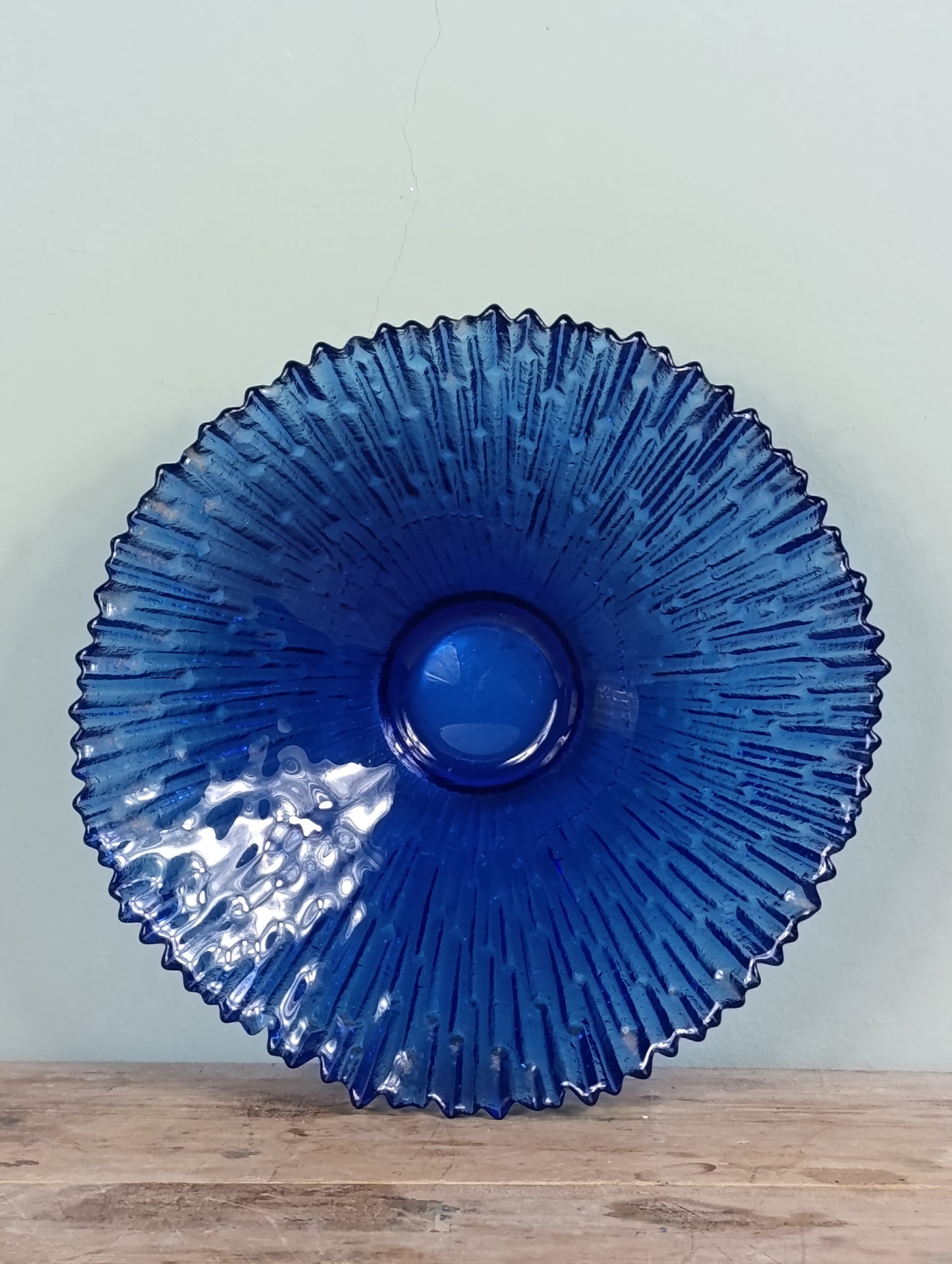 Centro de mesa/frutero de cristal azul cobalto | Años 70