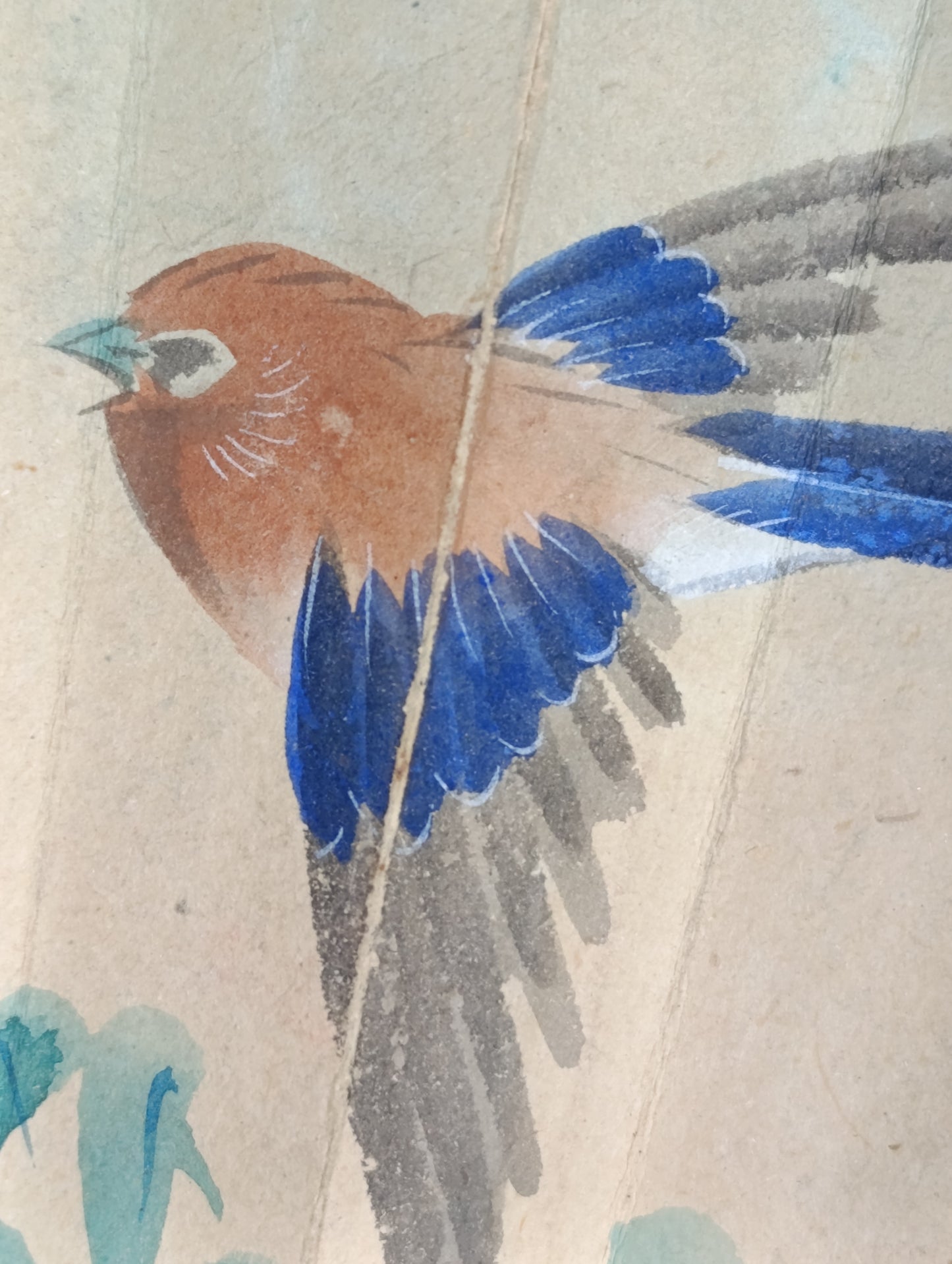 Antiguo Abanico Japonés Pintado a Mano