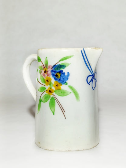 Jarra de Cerámica Decorada con Lazo Azul y Motivos Florales | Cerámica popular valenciana
